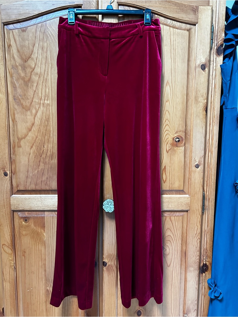 Skies Are Blue Velvet Wide-Leg Pants in Wine Red